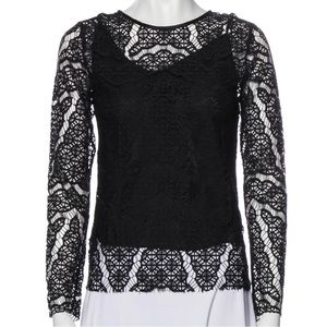 Sandro black long sleeve crew neck lace shirt spaghetti strap tank lined. Small
